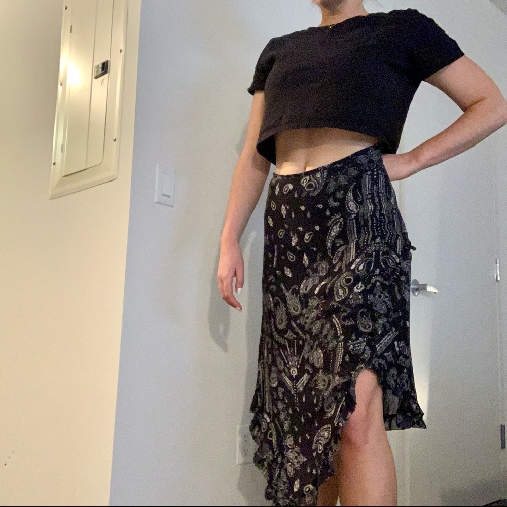 IRO breezy paisley black midi skirt